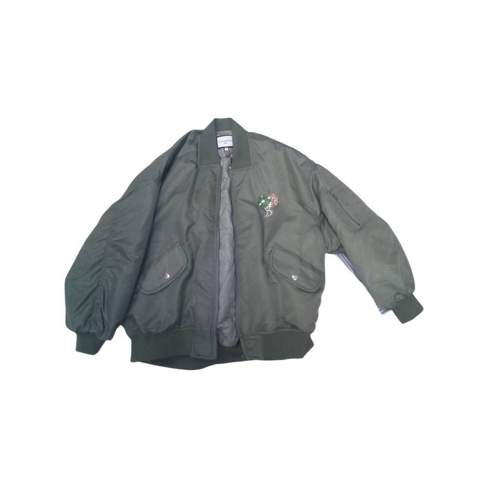 NEW GOLD & SILVER women's bomber jacket with brooch in army green